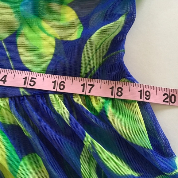 VTG Cole of California Blue Green Floral Mesh Sheer Cover Up Babydoll Dress M/L - Picture 13 of 14